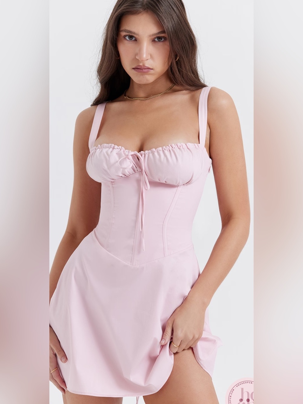 House of CB Pastel Pink Sleeveless Mini Dress with Corset Detail